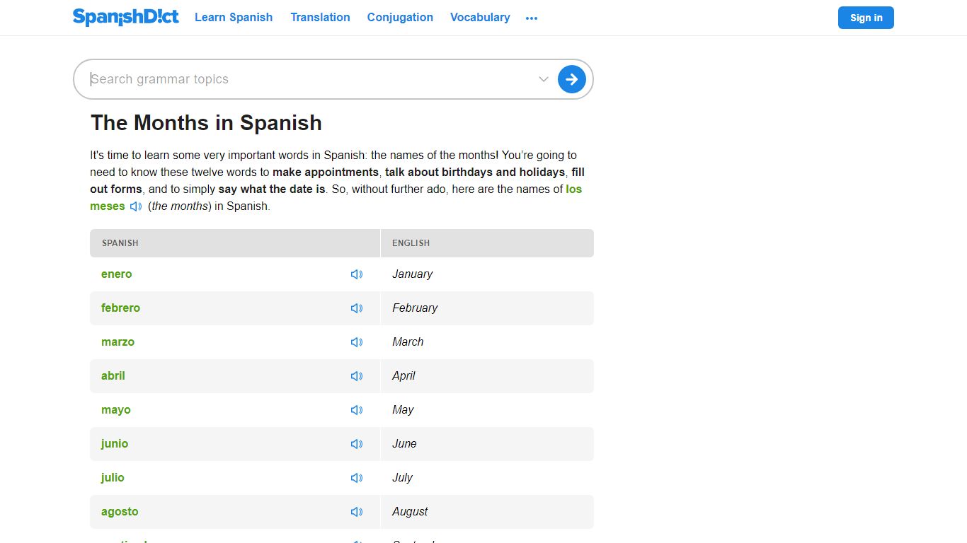 Spanish Months of the Year | SpanishDict